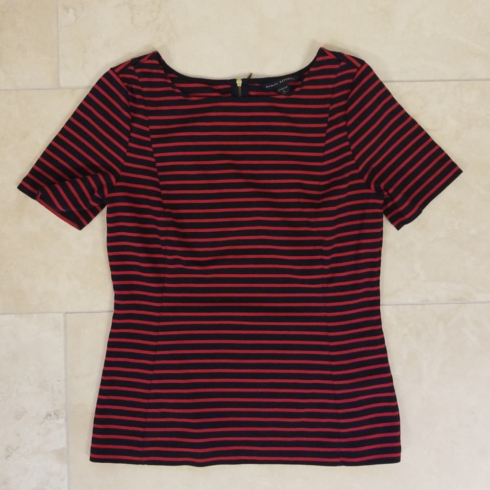 Banana Republic Navy & Red Striped Top, Size 4